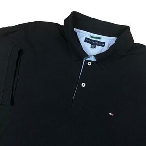 Tommy Hilfiger Mens XXL Black Pique Polo Shirt Short Sleeve Classic Fit Preppy